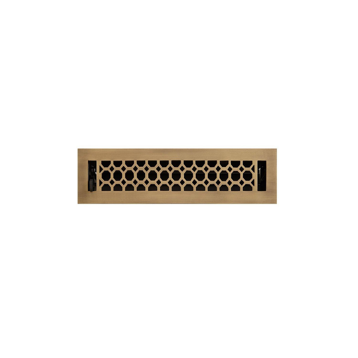 Honeycomb Brass Floor Register - Antique Brass 2-1/4" x 14" (3-1/4" x 15" Overall)