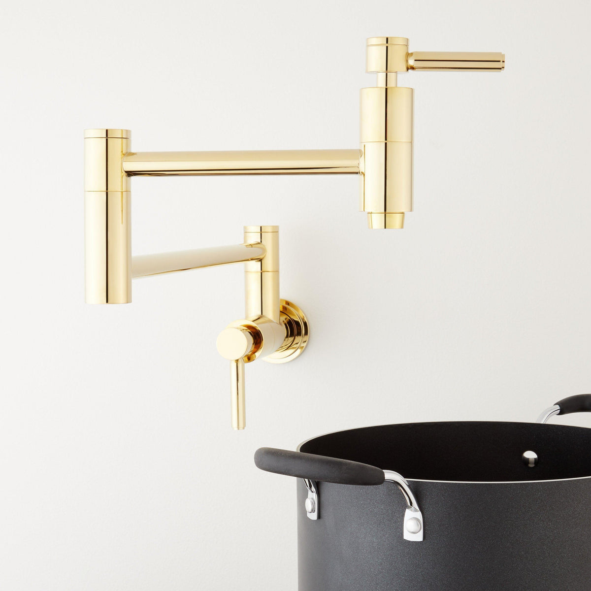 Contemporary Retractable Wall-Mount Pot Filler Faucet - Polished Brass