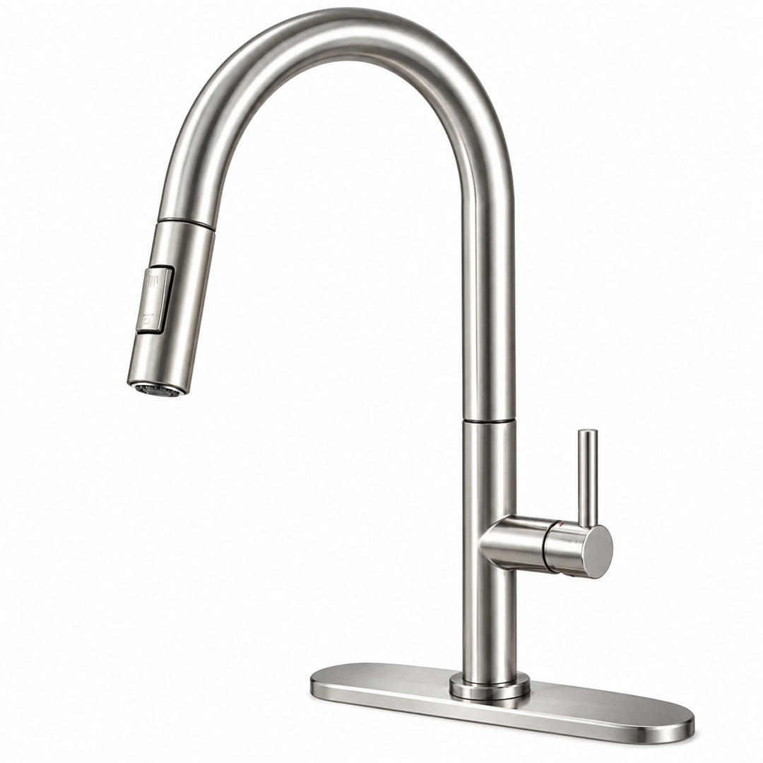 Pull Out Kitchen Faucet with Sprayer, Single Handle, High Arc, Deck Plate
