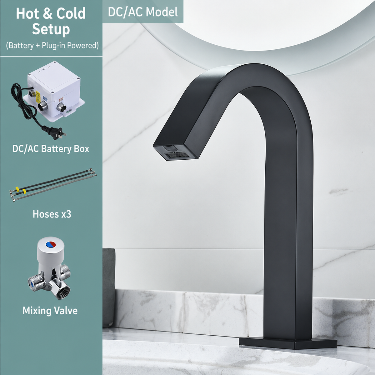 Touchless Bathroom Sink Faucet, Automatic Sensor Faucet with Hot and Cold Water