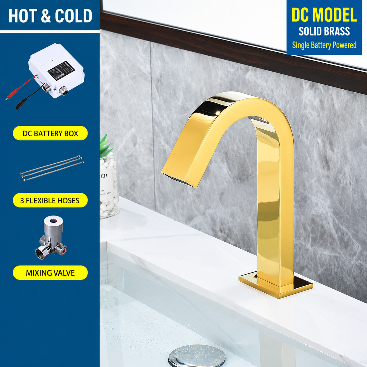 Touchless Bathroom Sink Faucet, Automatic Sensor Faucet with Hot and Cold Water