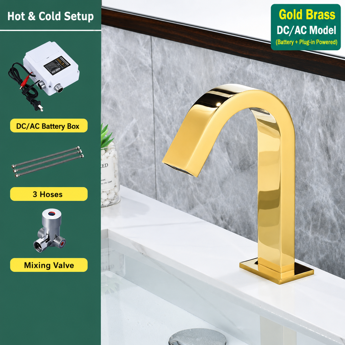 Touchless Bathroom Sink Faucet, Automatic Sensor Faucet with Hot and Cold Water