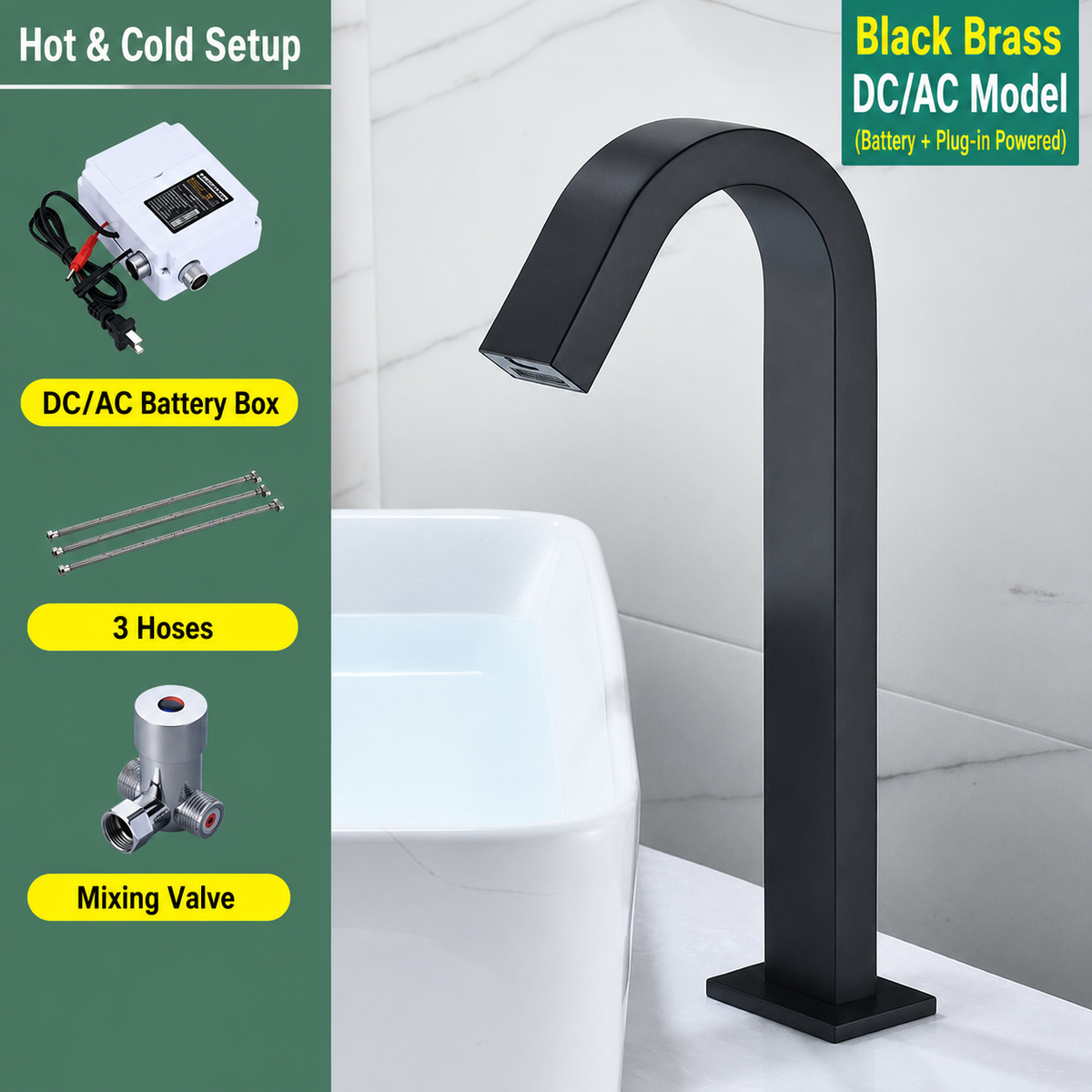 Touchless Bathroom Sink Faucet, Automatic Sensor Faucet with Hot and Cold Water