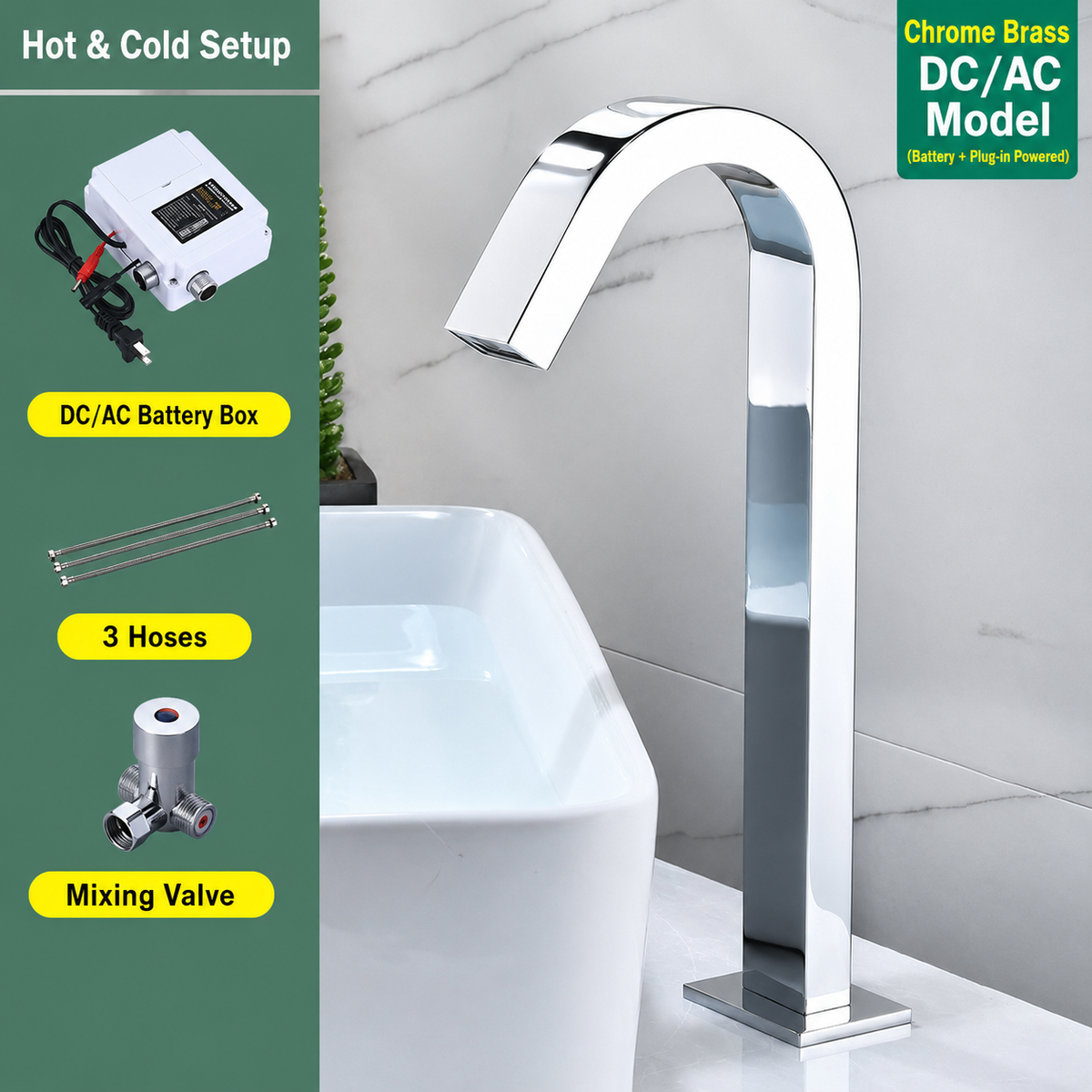 Touchless Bathroom Sink Faucet, Automatic Sensor Faucet with Hot and Cold Water