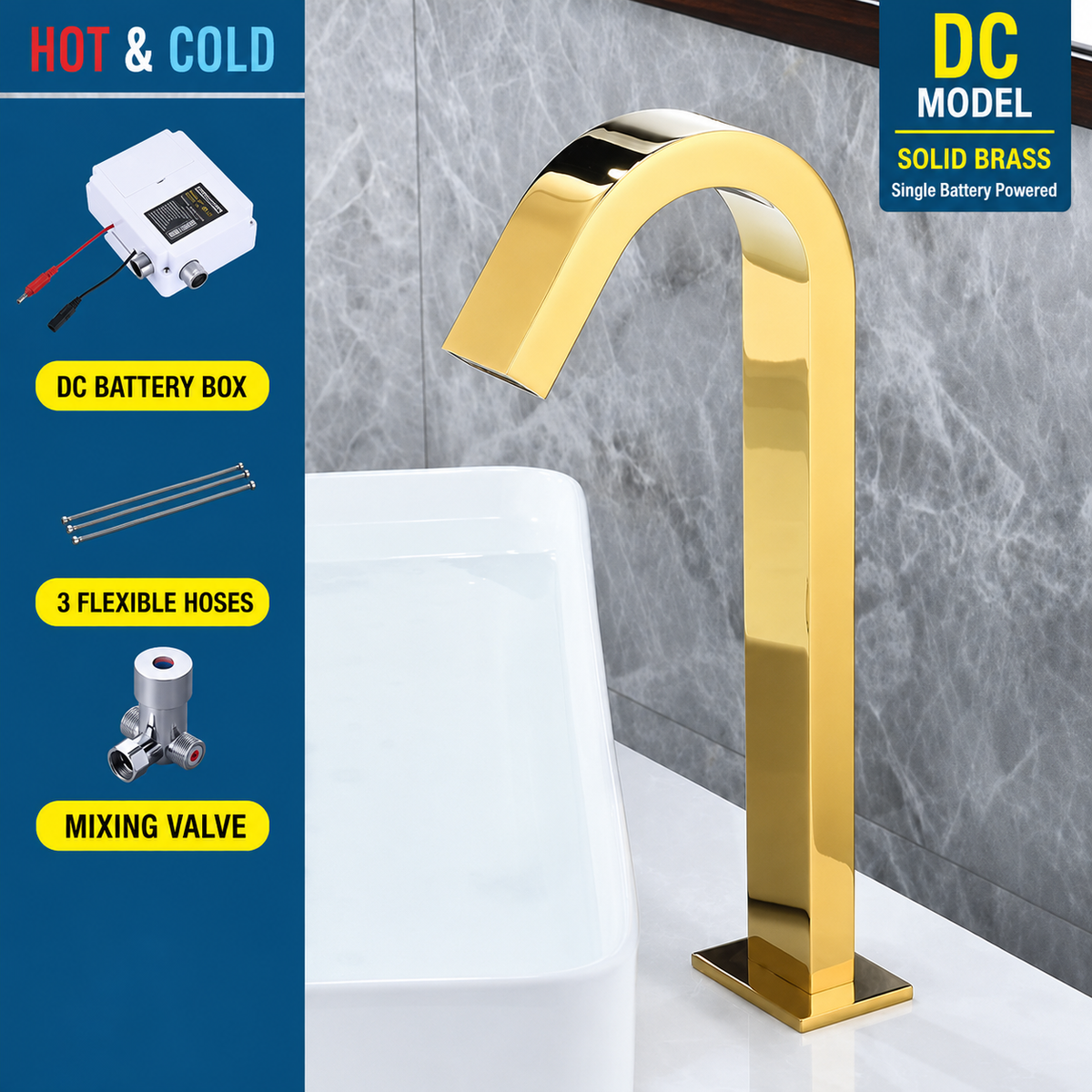 Touchless Bathroom Sink Faucet, Automatic Sensor Faucet with Hot and Cold Water