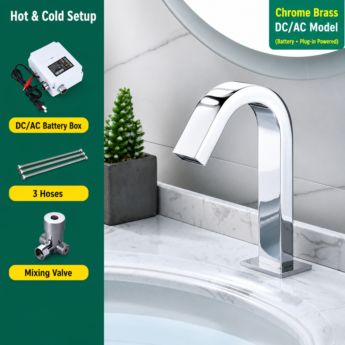 Touchless Bathroom Sink Faucet, Automatic Sensor Faucet with Hot and Cold Water