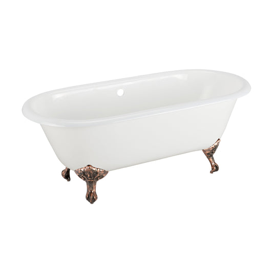 60" Cast Iron Double-Ended Clawfoot Soaking Tub - White - Rolled Rim - ORB Feet - No Drain