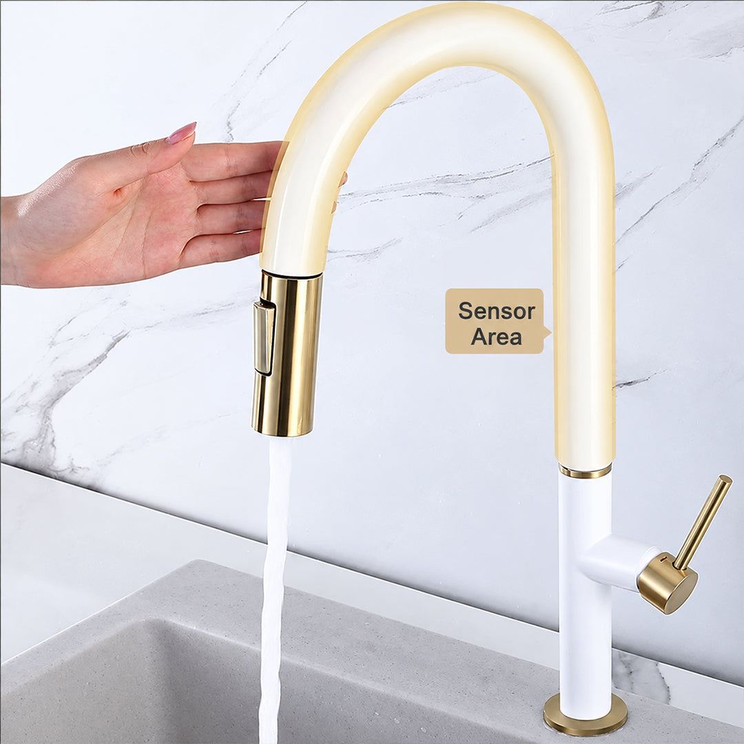 Touch Sensor Kitchen Faucet with Pull Out Sprayer, Single Handle, High Arc, Deck Plate
