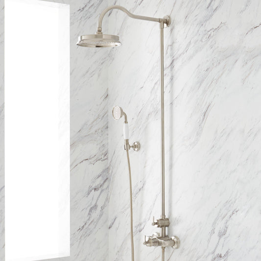 Thermostatic Exposed Pipe Shower with Hand Shower - Brushed Nickel