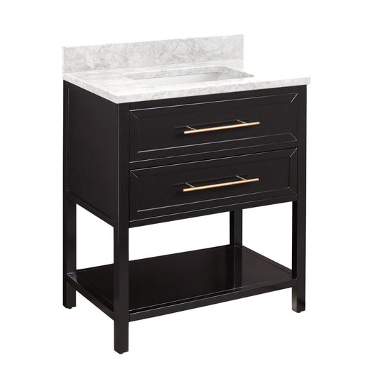 30" Vanity for Rectangular Undermount Sink - Black - Carrara Marble - No Holes - Sink