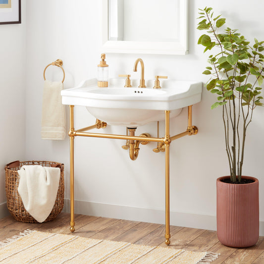 30" Console Sink with Brass Stand - Brushed Gold