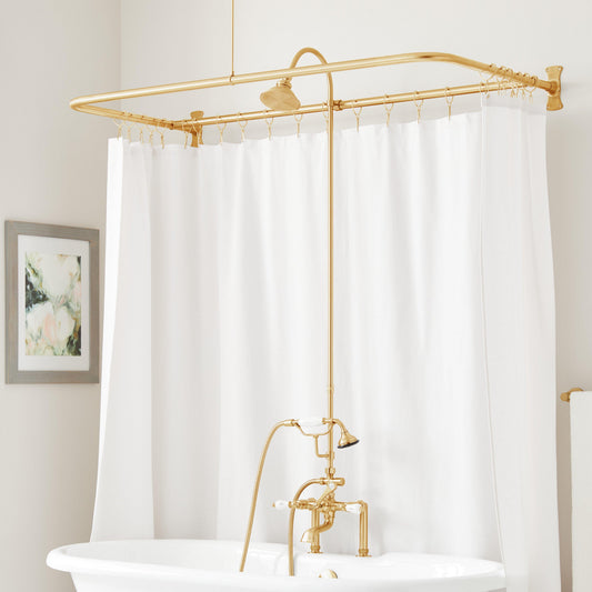 English Side Mount Conversion Kit with Hand Shower - 60" x 27" D Style Shower Ring - Brushed Gold