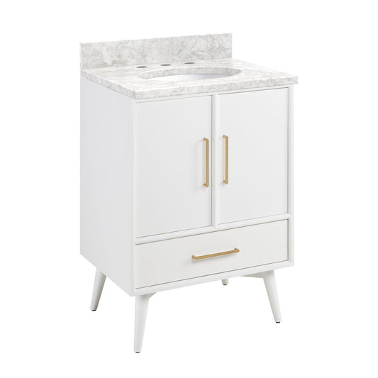 24" Vanity with Undermount Sink - Bright White - Carrara Marble - Widespread