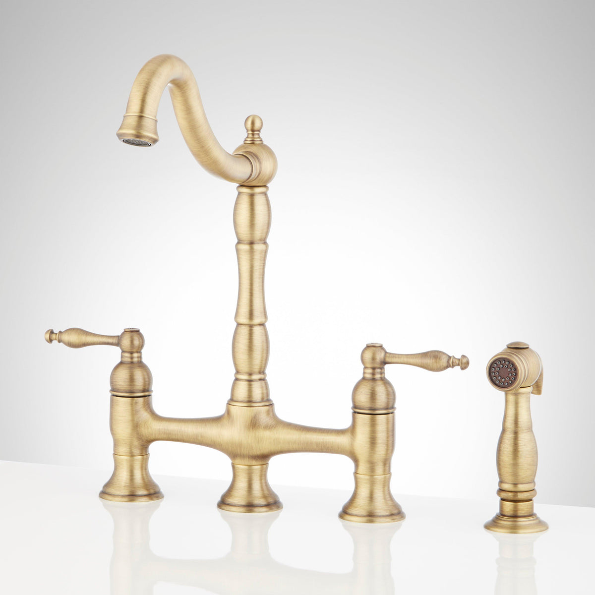 Bridge Kitchen Faucet with Side Spray - Aged Brass