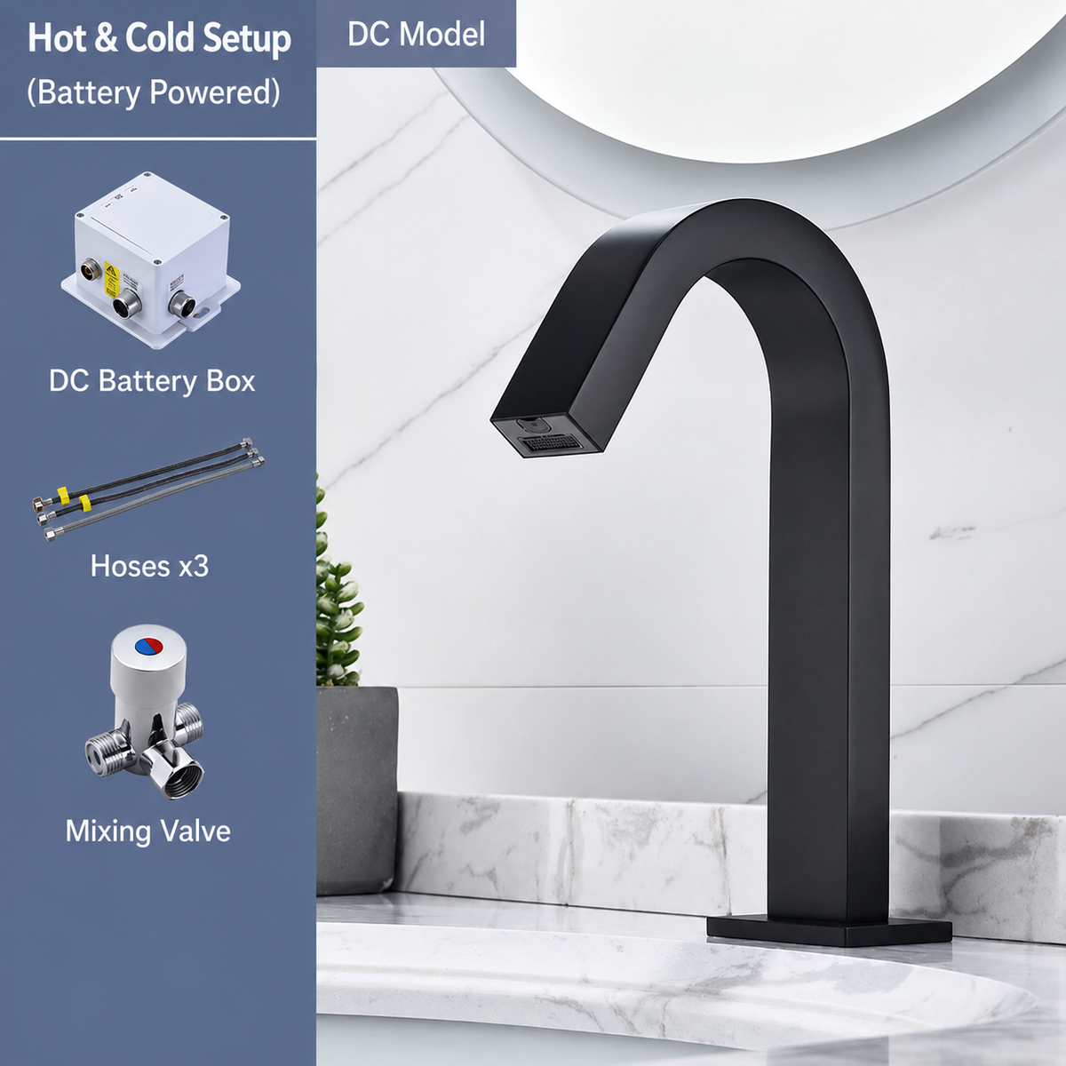 Touchless Bathroom Sink Faucet, Automatic Sensor Faucet with Hot and Cold Water