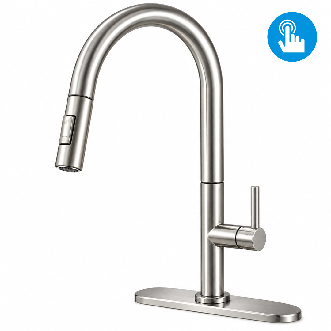 Touch Sensor Kitchen Faucet with Pull Out Sprayer, Single Handle, High Arc, Deck Plate