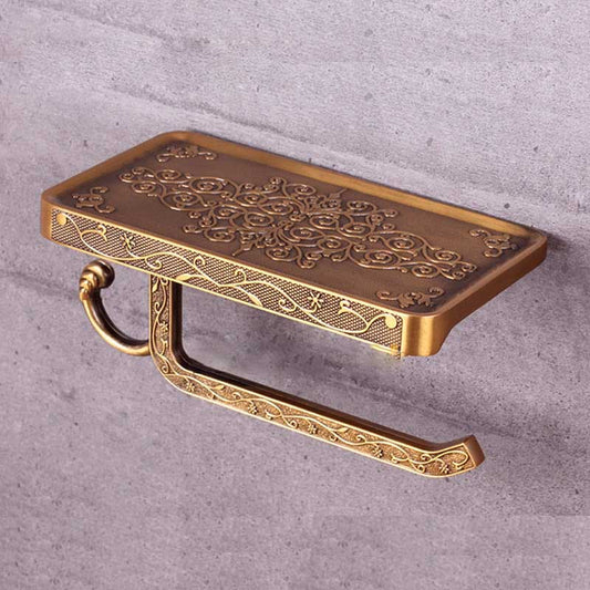 Decorative Toilet Paper Holder with Shelf - Antique Brass Finish