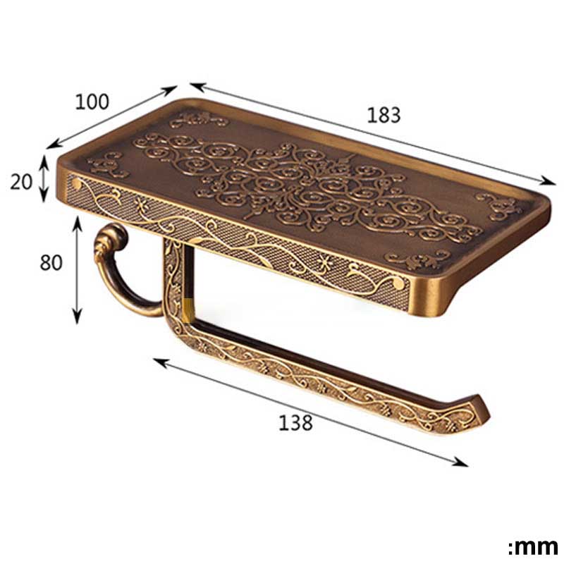 Decorative Toilet Paper Holder with Shelf - Antique Brass Finish