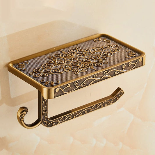 Ornate Toilet Paper Holder with Shelf